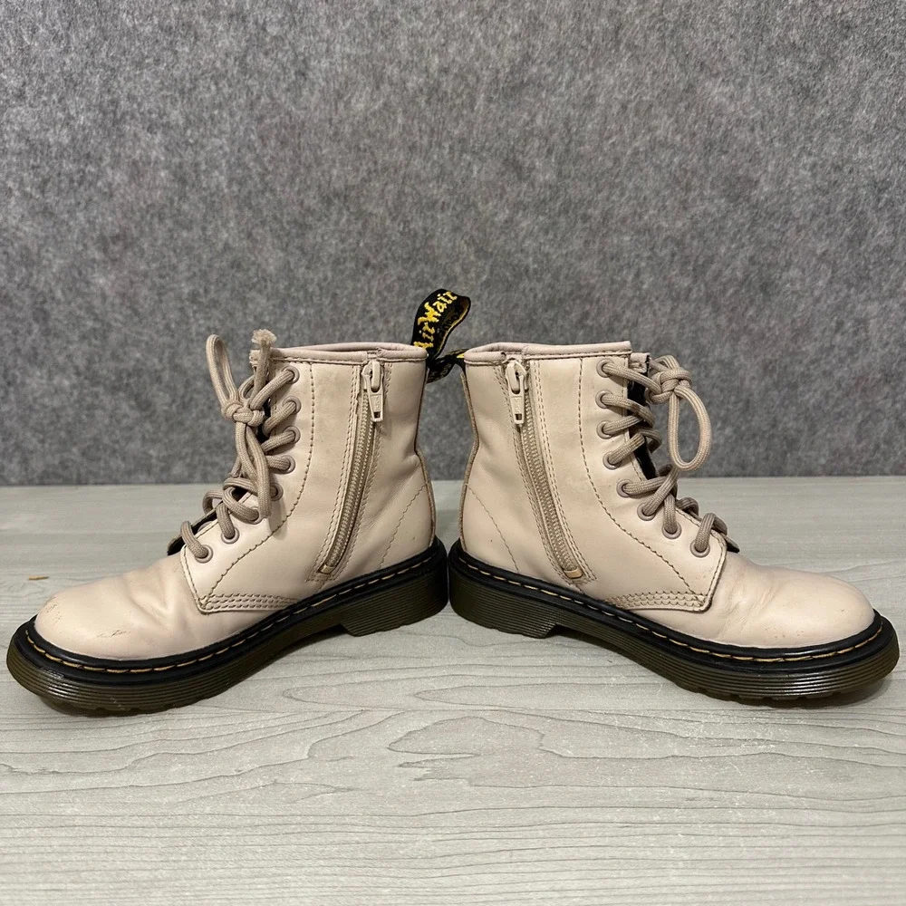Dr. Martens 1460 8-Eye Leather Boots Kids Size 12 Vintage Taupe Lace Up Side Zip